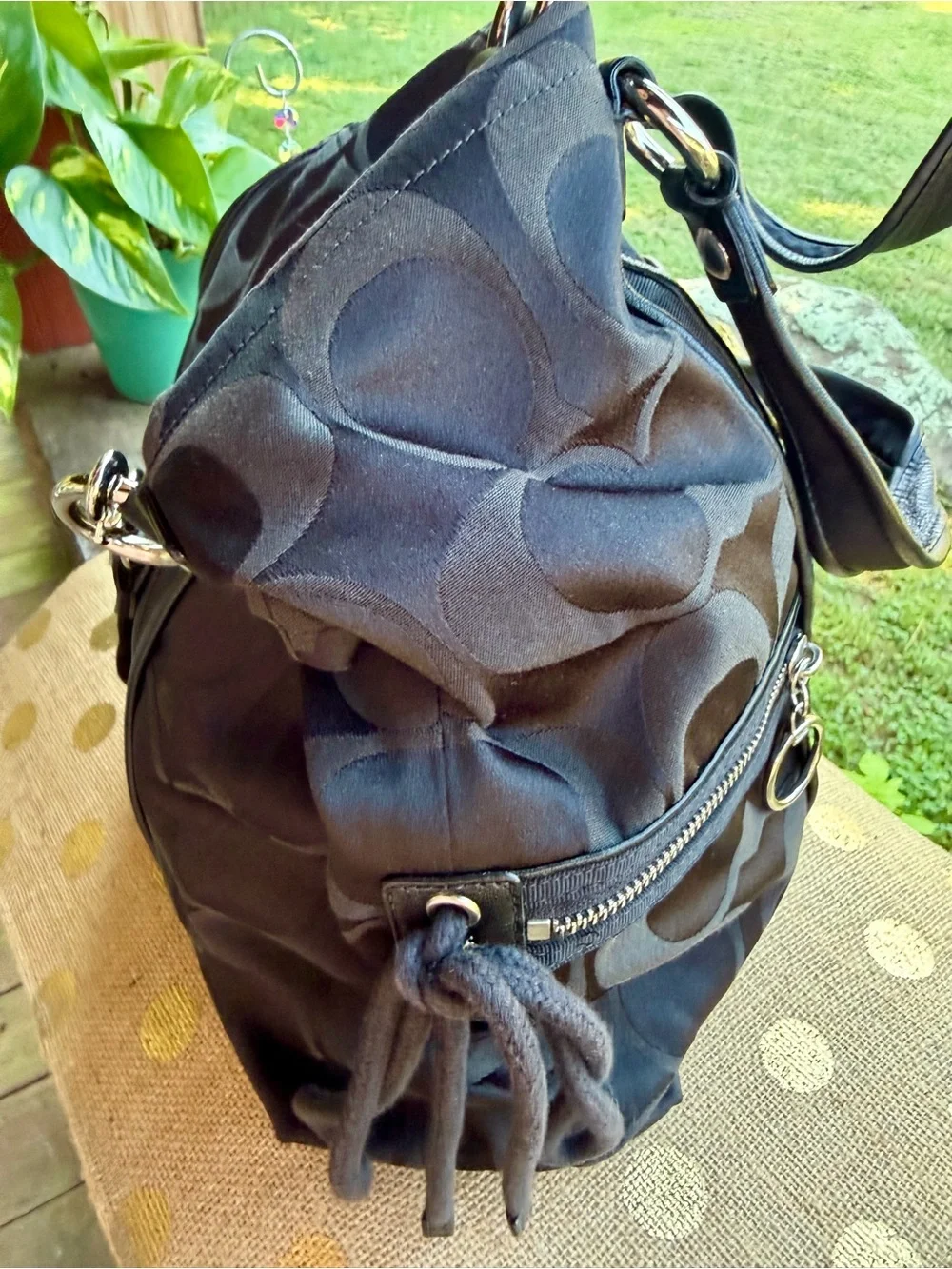 Coach Poppy #13843 Signature Spotlight ~All Black Tote Shoulder Bag 2009 ~Y2K